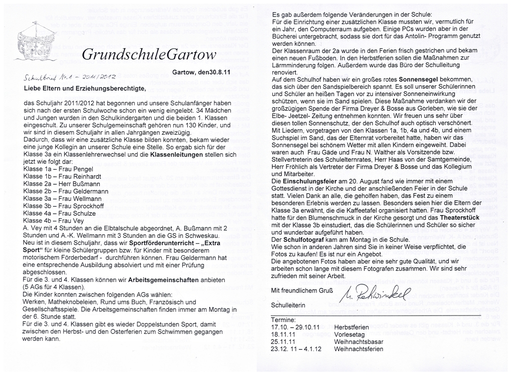 Schulbrief 1 / 30.08.2011