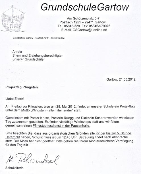 Infobrief Pfingsten / 21.05.2012