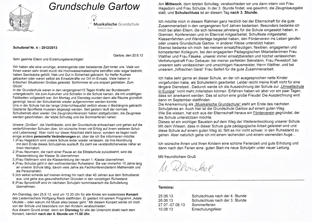 Schulbrief 4 / 20.06.2013