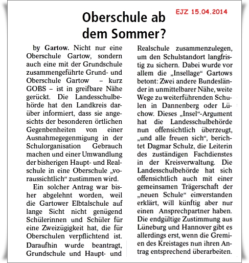 EJZ 15.04.2014 / Zusammenlegung Schulen