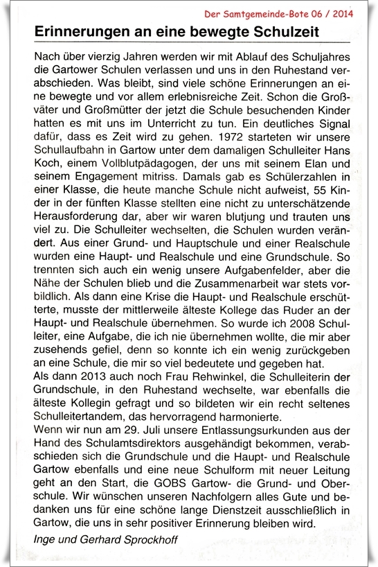 Samtgemeindebote 06/2014 / Erinnerungen Sprockhoffs