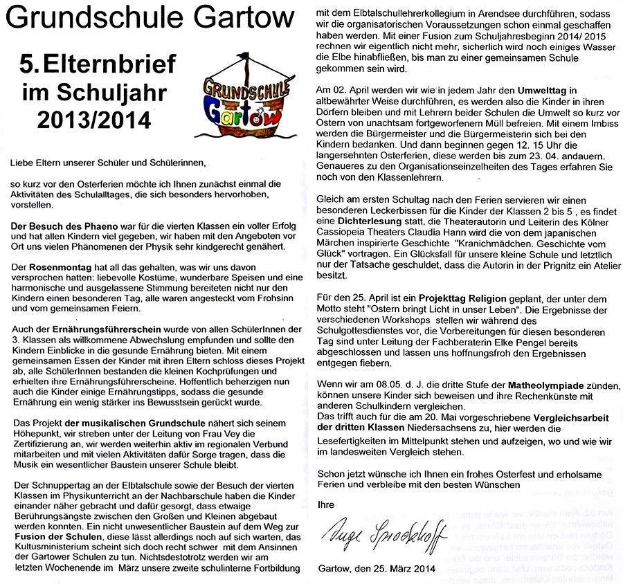 Schulbrief 5 /25.03.2014